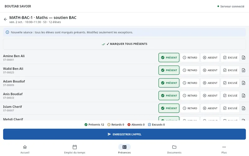 L'appel en dix secondes, sur tablette — Madrasati
